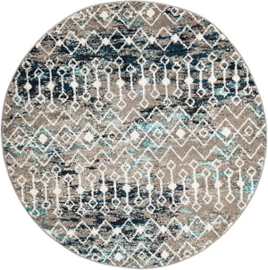 Multicolor Gray Blue 5' 3 x 5' 3 Tribal Trellis Round Area Rug Geometric Southwestern Inspired Durable Carpet for Home Interior Design for Sale at Rug Engine