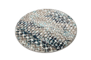 Multicolor Gray Blue 3' 1 x 3' 1 Tribal Trellis Round Area Rug Geometric Southwestern Inspired Durable Carpet for Home Interior Design for Sale at Rug Engine