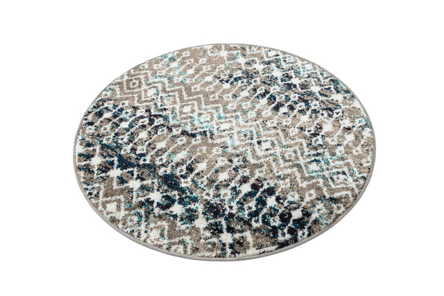 Multicolor Gray Blue 3' 1 x 3' 1 Tribal Trellis Round Area Rug Geometric Southwestern Inspired Durable Carpet for Home Interior Design for Sale at Rug Engine