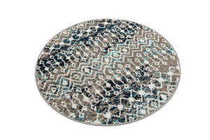 Multicolor Gray Blue 3' 1 x 3' 1 Tribal Trellis Round Area Rug Geometric Southwestern Inspired Durable Carpet for Home Interior Design for Sale at Rug Engine