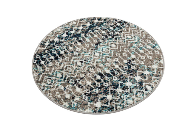 Multicolor Gray Blue 3' 1 x 3' 1 Tribal Trellis Round Area Rug Geometric Southwestern Inspired Durable Carpet for Home Interior Design for Sale at Rug Engine