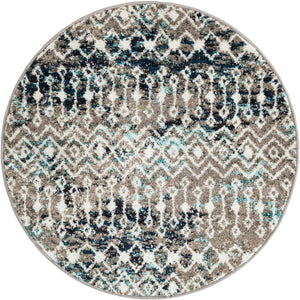 Multicolor Gray Blue 3' 1 x 3' 1 Tribal Trellis Round Area Rug Geometric Southwestern Inspired Durable Carpet for Home Interior Design for Sale at Rug Engine
