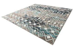 Multicolor Gray Blue 10' x 10' Tribal Trellis Square Area Rug Geometric Southwestern Inspired Durable Carpet for Home Interior Design for Sale at Rug Engine