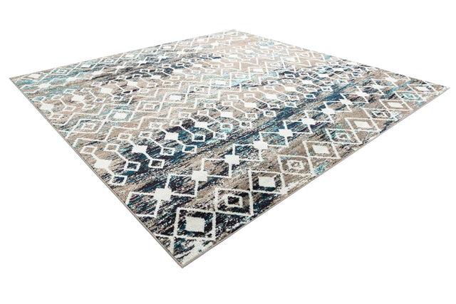 Multicolor Gray Blue 10' x 10' Tribal Trellis Square Area Rug Geometric Southwestern Inspired Durable Carpet for Home Interior Design for Sale at Rug Engine