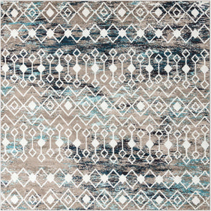 Multicolor Gray Blue 10' x 10' Tribal Trellis Square Area Rug Geometric Southwestern Inspired Durable Carpet for Home Interior Design for Sale at Rug Engine