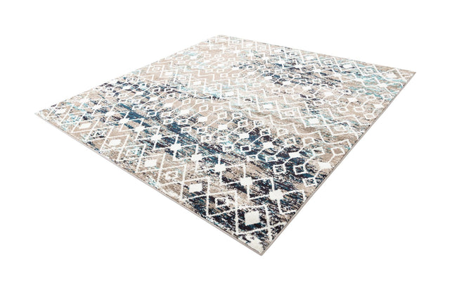Multicolor Gray Blue 7' 10 x 7' 10 Tribal Trellis Square Area Rug Geometric Southwestern Inspired Durable Carpet for Home Interior Design for Sale at Rug Engine