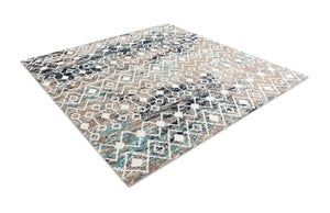 Multicolor Gray Blue 7' 10 x 7' 10 Tribal Trellis Square Area Rug Geometric Southwestern Inspired Durable Carpet for Home Interior Design for Sale at Rug Engine