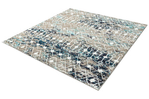 Multicolor Gray Blue 6' 1 x 6' 1 Tribal Trellis Square Area Rug Geometric Southwestern Inspired Durable Carpet for Home Interior Design for Sale at Rug Engine