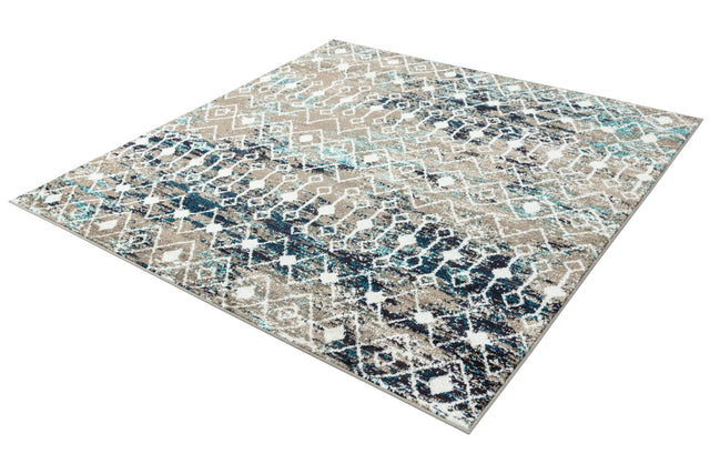 Multicolor Gray Blue 6' 1 x 6' 1 Tribal Trellis Square Area Rug Geometric Southwestern Inspired Durable Carpet for Home Interior Design for Sale at Rug Engine