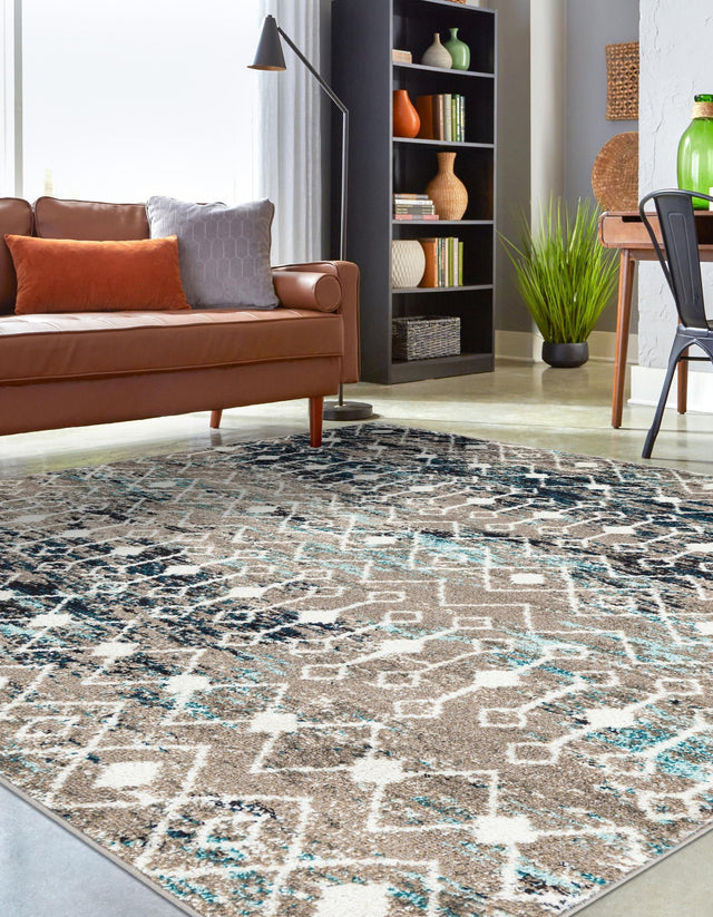 Multicolor Gray Blue 5' 3 x 5' 3 Tribal Trellis Square Area Rug Geometric Southwestern Inspired Durable Carpet for Home Interior Design for Sale at Rug Engine