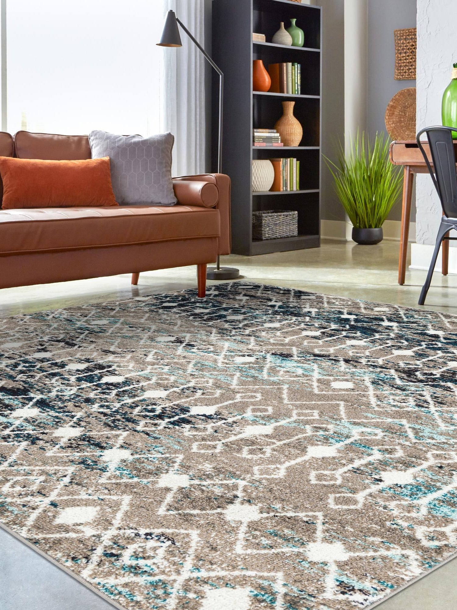 Multicolor Gray Blue 3' 1 x 3' 1 Tribal Trellis Square Area Rug Geometric Southwestern Inspired Durable Carpet for Home Interior Design for Sale at Rug Engine