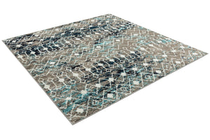 Multicolor Gray Blue 6' 1 x 6' 1 Tribal Trellis Square Area Rug Geometric Southwestern Inspired Durable Carpet for Home Interior Design for Sale at Rug Engine