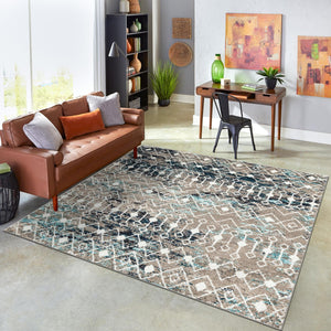 Multicolor Gray Blue 5' 3 x 5' 3 Tribal Trellis Square Area Rug Geometric Southwestern Inspired Durable Carpet for Home Interior Design for Sale at Rug Engine