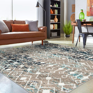 Multicolor Gray Blue 5' 3 x 5' 3 Tribal Trellis Square Area Rug Geometric Southwestern Inspired Durable Carpet for Home Interior Design for Sale at Rug Engine