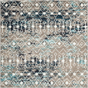 Multicolor Gray Blue 6' 1 x 6' 1 Tribal Trellis Square Area Rug Geometric Southwestern Inspired Durable Carpet for Home Interior Design for Sale at Rug Engine