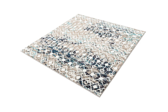 Multicolor Gray Blue 4' 1 x 4' 1 Tribal Trellis Square Area Rug Geometric Southwestern Inspired Durable Carpet for Home Interior Design for Sale at Rug Engine