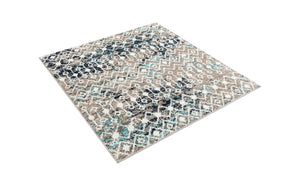 Multicolor Gray Blue 4' 1 x 4' 1 Tribal Trellis Square Area Rug Geometric Southwestern Inspired Durable Carpet for Home Interior Design for Sale at Rug Engine