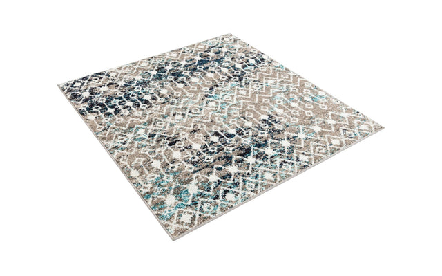 Multicolor Gray Blue 4' 1 x 4' 1 Tribal Trellis Square Area Rug Geometric Southwestern Inspired Durable Carpet for Home Interior Design for Sale at Rug Engine