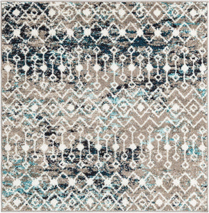 Multicolor Gray Blue 4' 1 x 4' 1 Tribal Trellis Square Area Rug Geometric Southwestern Inspired Durable Carpet for Home Interior Design for Sale at Rug Engine
