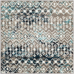 Multicolor Gray Blue 3' 1 x 3' 1 Tribal Trellis Square Area Rug Geometric Southwestern Inspired Durable Carpet for Home Interior Design for Sale at Rug Engine