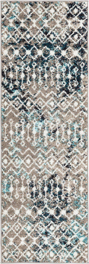 Multicolor Gray Blue 2' x 6' 1 Tribal Trellis Runner Area Rug Geometric Southwestern Inspired Durable Carpet for Home Interior Design for Sale at Rug Engine