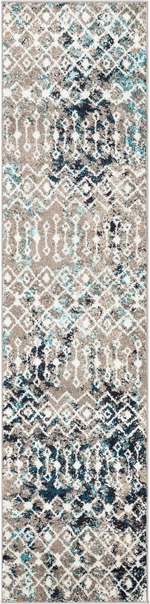 Multicolor Gray Blue 2' x 8' Tribal Trellis Runner Area Rug Geometric Southwestern Inspired Durable Carpet for Home Interior Design for Sale at Rug Engine