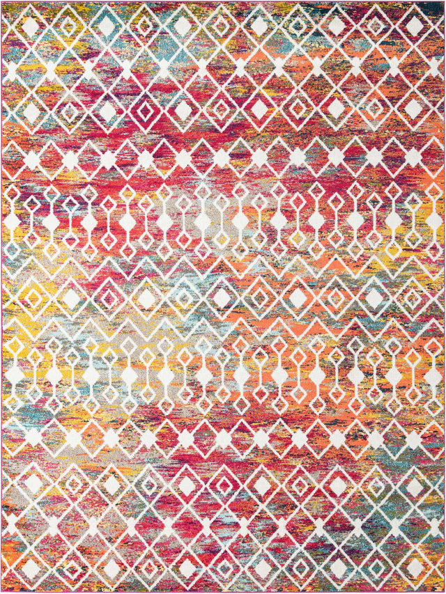 Multicolor 10' x 13' 1 Tribal Trellis Rectangle Area Rug Geometric Southwestern Inspired Durable Carpet for Home Interior Design for Sale at Rug Engine