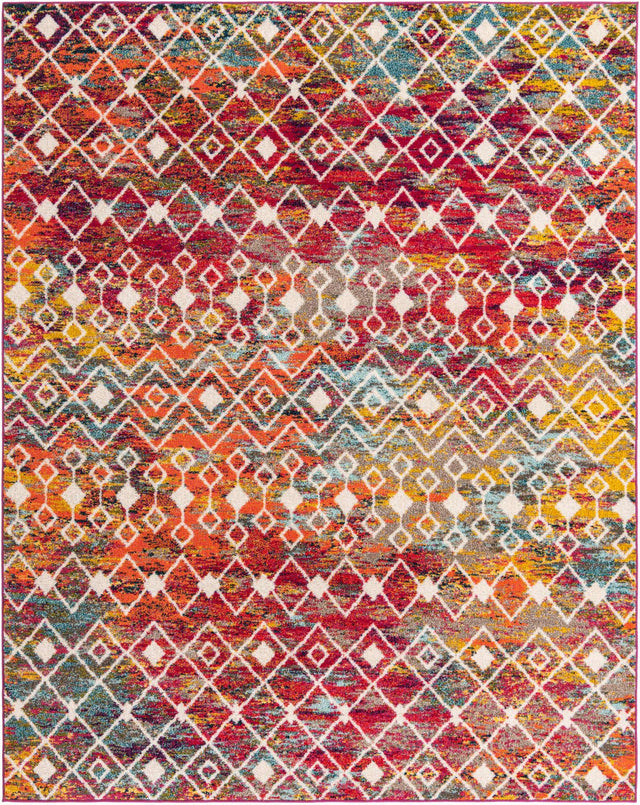Multicolor 7' 10 x 10' Tribal Trellis Rectangle Area Rug Geometric Southwestern Inspired Durable Carpet for Home Interior Design for Sale at Rug Engine