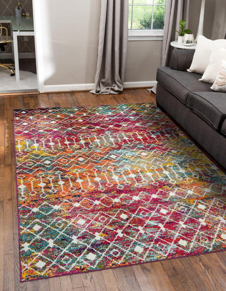 Multicolor 9' x 12' Tribal Trellis Rectangle Area Rug Geometric Southwestern Inspired Durable Carpet for Home Interior Design for Sale at Rug Engine