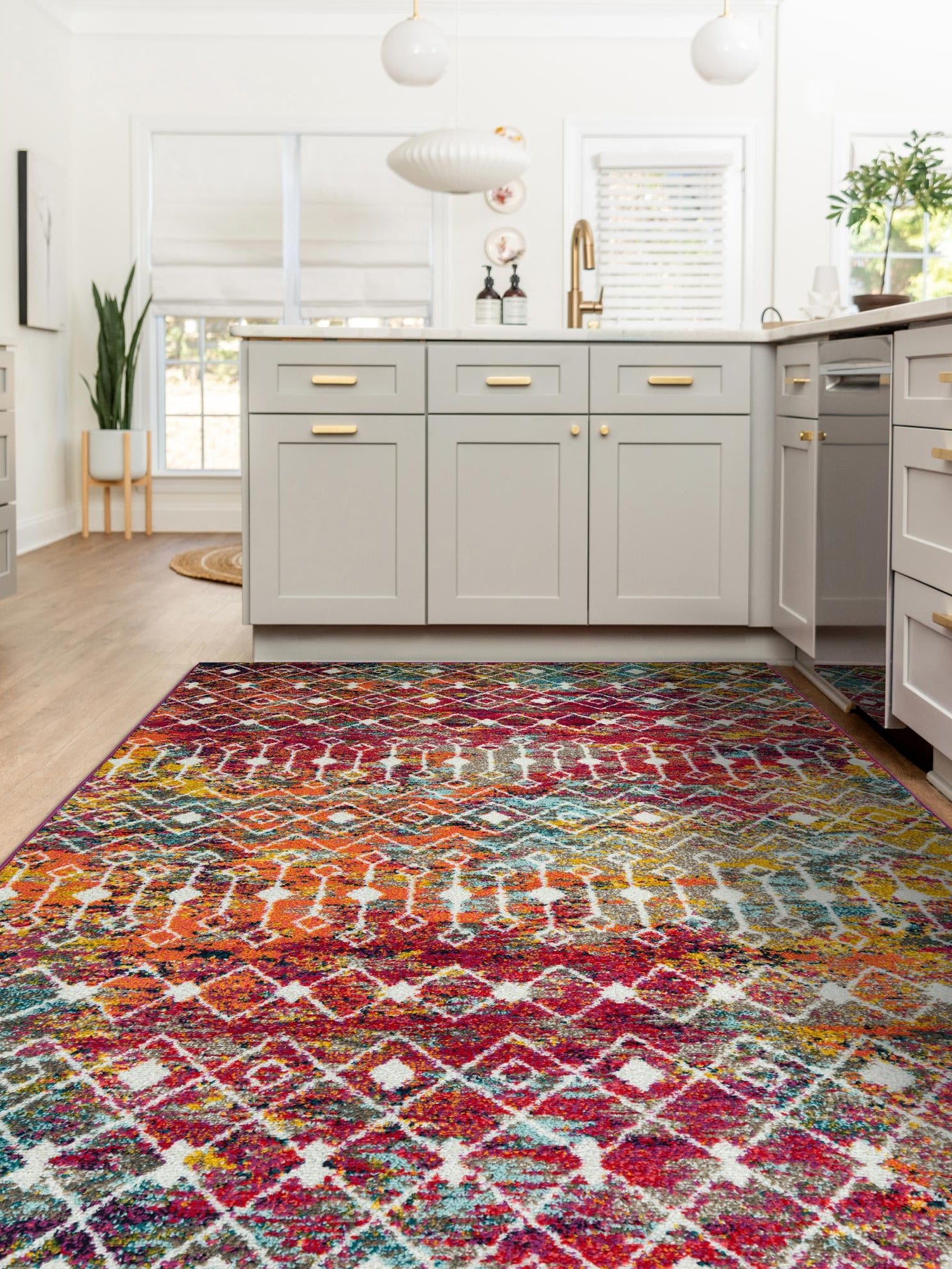 Multicolor 5' 3 x 8' Tribal Trellis Rectangle Area Rug Geometric Southwestern Inspired Durable Carpet for Home Interior Design for Sale at Rug Engine