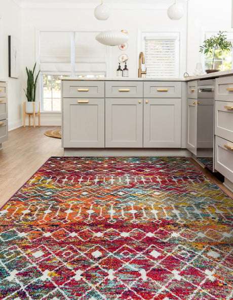 Multicolor 9' x 12' Tribal Trellis Rectangle Area Rug Geometric Southwestern Inspired Durable Carpet for Home Interior Design for Sale at Rug Engine