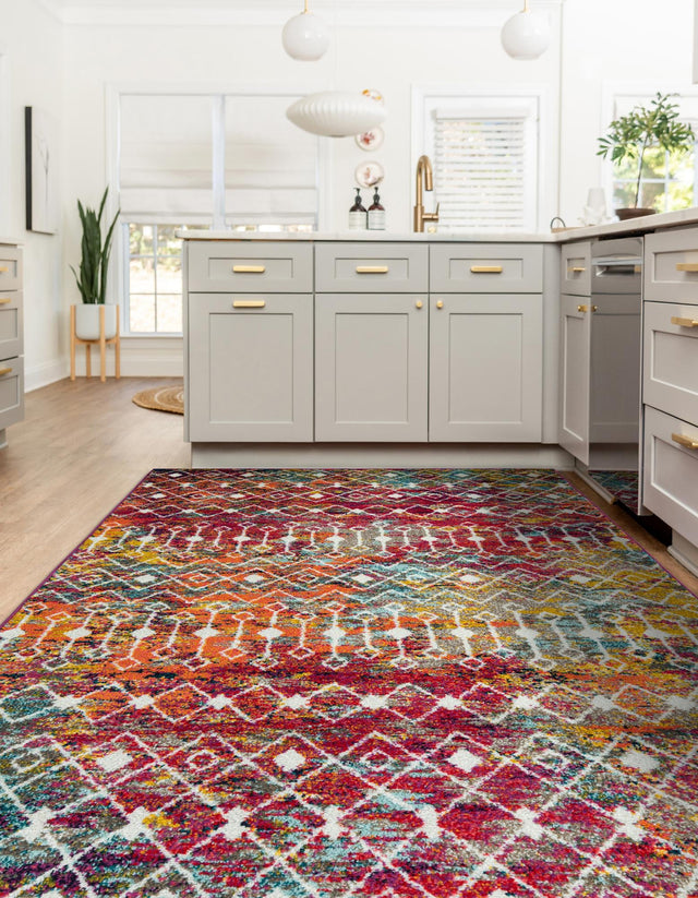 Multicolor 9' x 12' Tribal Trellis Rectangle Area Rug Geometric Southwestern Inspired Durable Carpet for Home Interior Design for Sale at Rug Engine