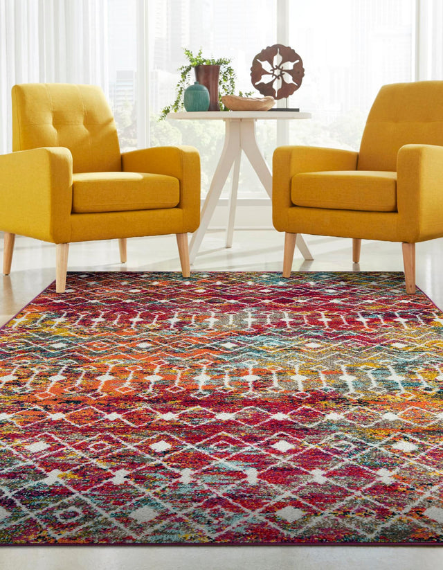 Multicolor 9' x 12' Tribal Trellis Rectangle Area Rug Geometric Southwestern Inspired Durable Carpet for Home Interior Design for Sale at Rug Engine