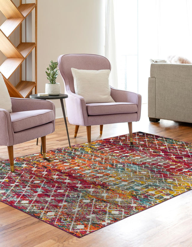 Multicolor 9' x 12' Tribal Trellis Rectangle Area Rug Geometric Southwestern Inspired Durable Carpet for Home Interior Design for Sale at Rug Engine