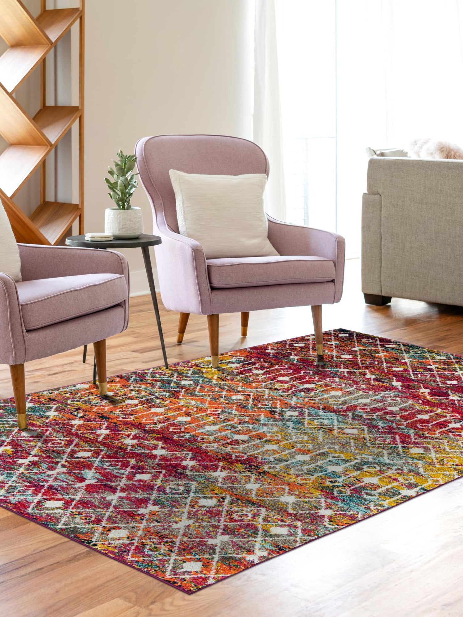Multicolor 7' 10 x 10' Tribal Trellis Rectangle Area Rug Geometric Southwestern Inspired Durable Carpet for Home Interior Design for Sale at Rug Engine