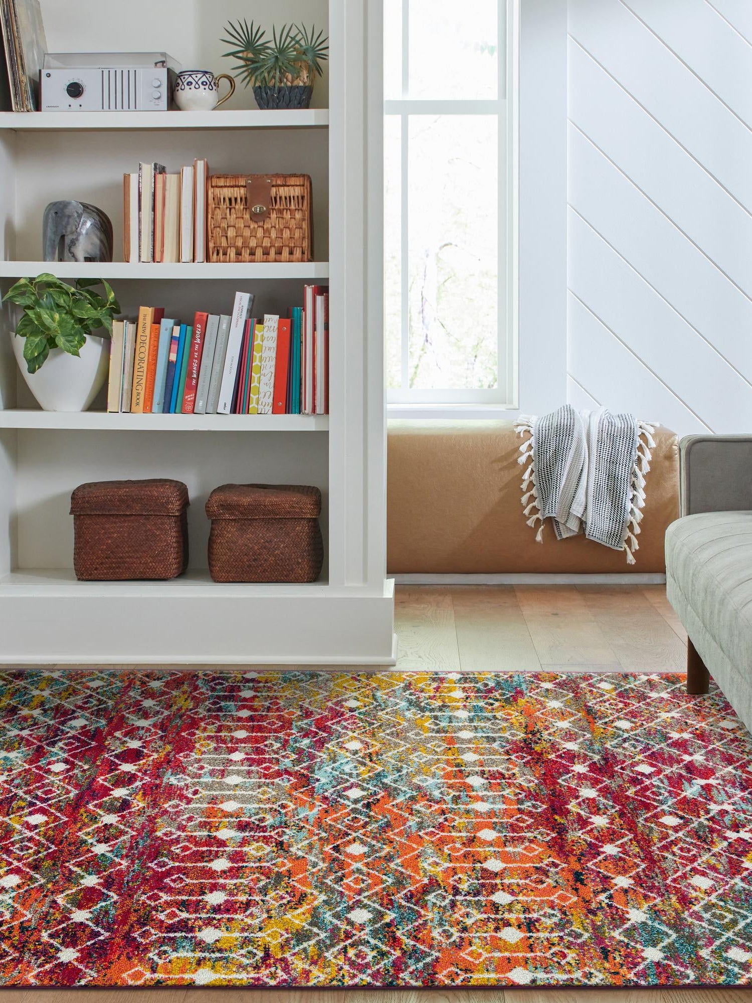 Multicolor 6' 1 x 9' Tribal Trellis Rectangle Area Rug Geometric Southwestern Inspired Durable Carpet for Home Interior Design for Sale at Rug Engine