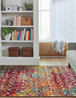 Multicolor 9' x 12' Tribal Trellis Rectangle Area Rug Geometric Southwestern Inspired Durable Carpet for Home Interior Design for Sale at Rug Engine