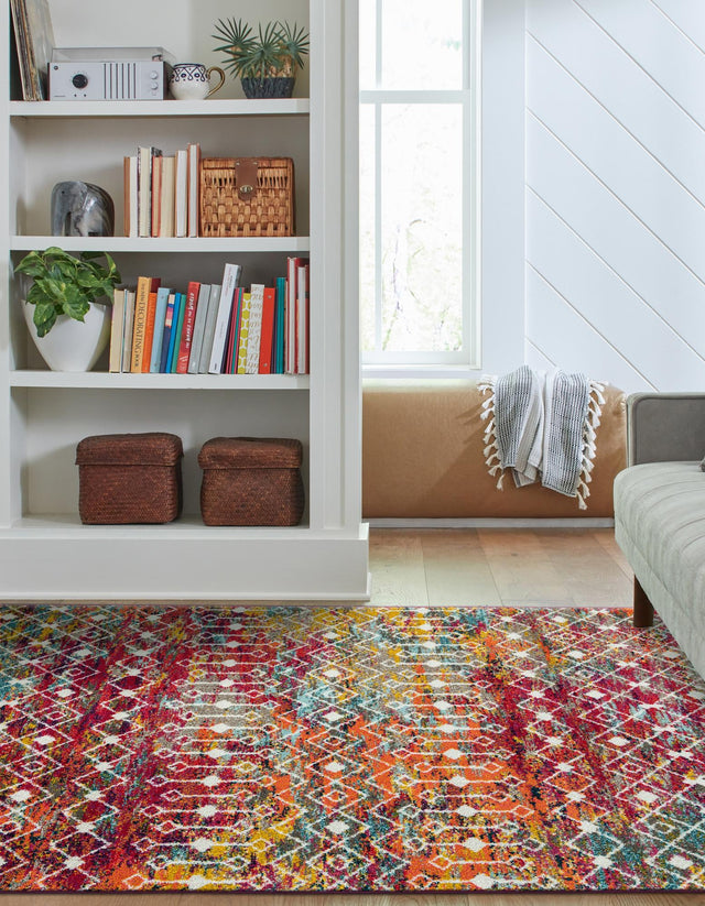 Multicolor 9' x 12' Tribal Trellis Rectangle Area Rug Geometric Southwestern Inspired Durable Carpet for Home Interior Design for Sale at Rug Engine
