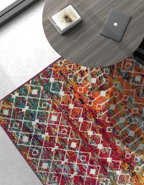 Multicolor 9' x 12' Tribal Trellis Rectangle Area Rug Geometric Southwestern Inspired Durable Carpet for Home Interior Design for Sale at Rug Engine