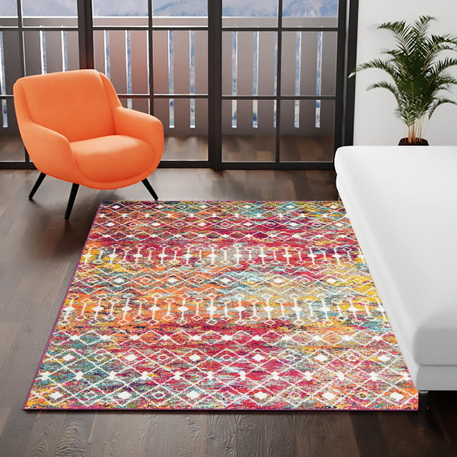 Multicolor 2' x 3' 1 Tribal Trellis Rectangle Area Rug Geometric Southwestern Inspired Durable Carpet for Home Interior Design for Sale at Rug Engine