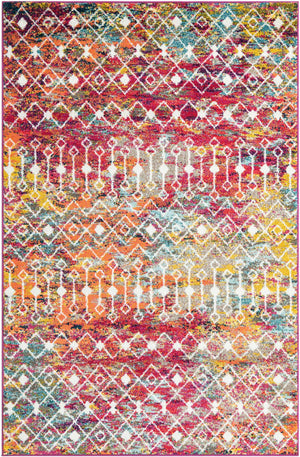 Multicolor 5' 3 x 8' Tribal Trellis Rectangle Area Rug Geometric Southwestern Inspired Durable Carpet for Home Interior Design for Sale at Rug Engine