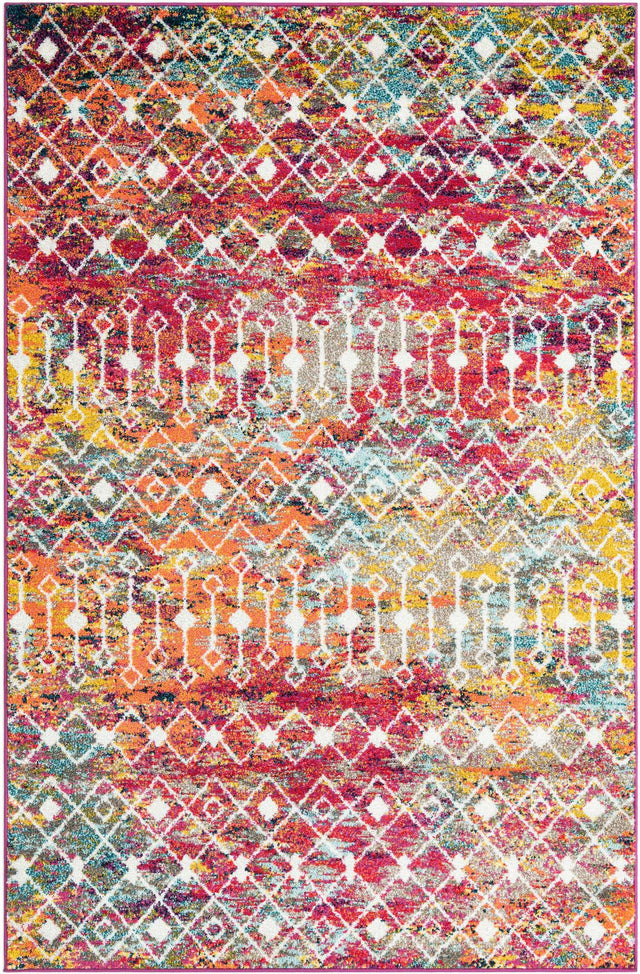 Multicolor 5' 3 x 8' Tribal Trellis Rectangle Area Rug Geometric Southwestern Inspired Durable Carpet for Home Interior Design for Sale at Rug Engine