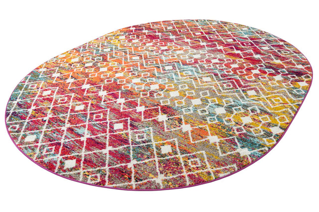 Multicolor 7' 10 x 10' Tribal Trellis Oval Area Rug Geometric Southwestern Inspired Durable Carpet for Home Interior Design for Sale at Rug Engine
