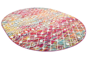 Multicolor 7' 10 x 10' Tribal Trellis Oval Area Rug Geometric Southwestern Inspired Durable Carpet for Home Interior Design for Sale at Rug Engine