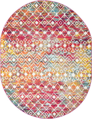 Multicolor 7' 10 x 10' Tribal Trellis Oval Area Rug Geometric Southwestern Inspired Durable Carpet for Home Interior Design for Sale at Rug Engine