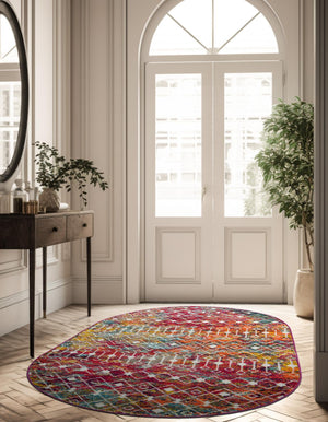 Multicolor 7' 10 x 10' Tribal Trellis Oval Area Rug Geometric Southwestern Inspired Durable Carpet for Home Interior Design for Sale at Rug Engine