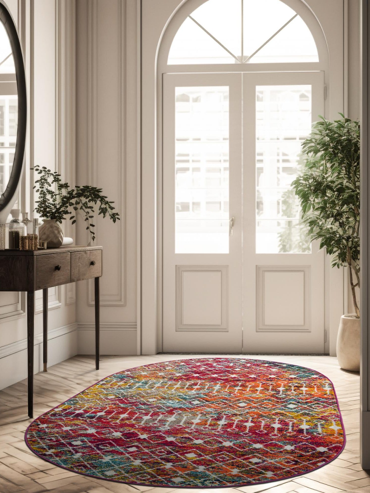 Multicolor 5' 3 x 8' Tribal Trellis Oval Area Rug Geometric Southwestern Inspired Durable Carpet for Home Interior Design for Sale at Rug Engine