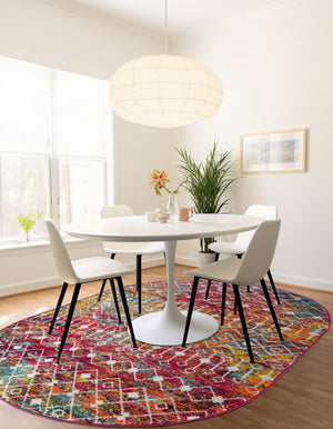 Multicolor 7' 10 x 10' Tribal Trellis Oval Area Rug Geometric Southwestern Inspired Durable Carpet for Home Interior Design for Sale at Rug Engine
