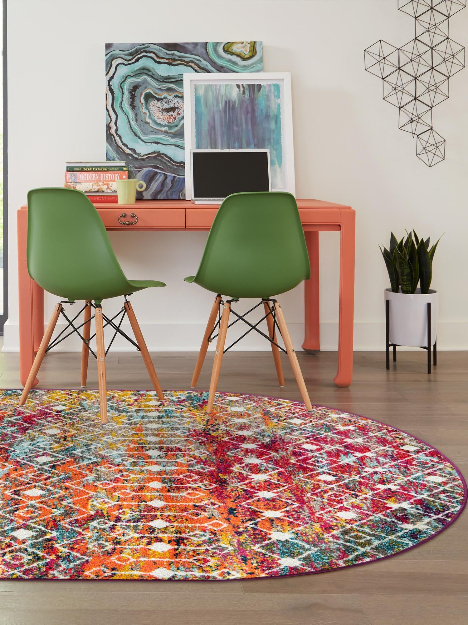 Multicolor 5' 3 x 8' Tribal Trellis Oval Area Rug Geometric Southwestern Inspired Durable Carpet for Home Interior Design for Sale at Rug Engine