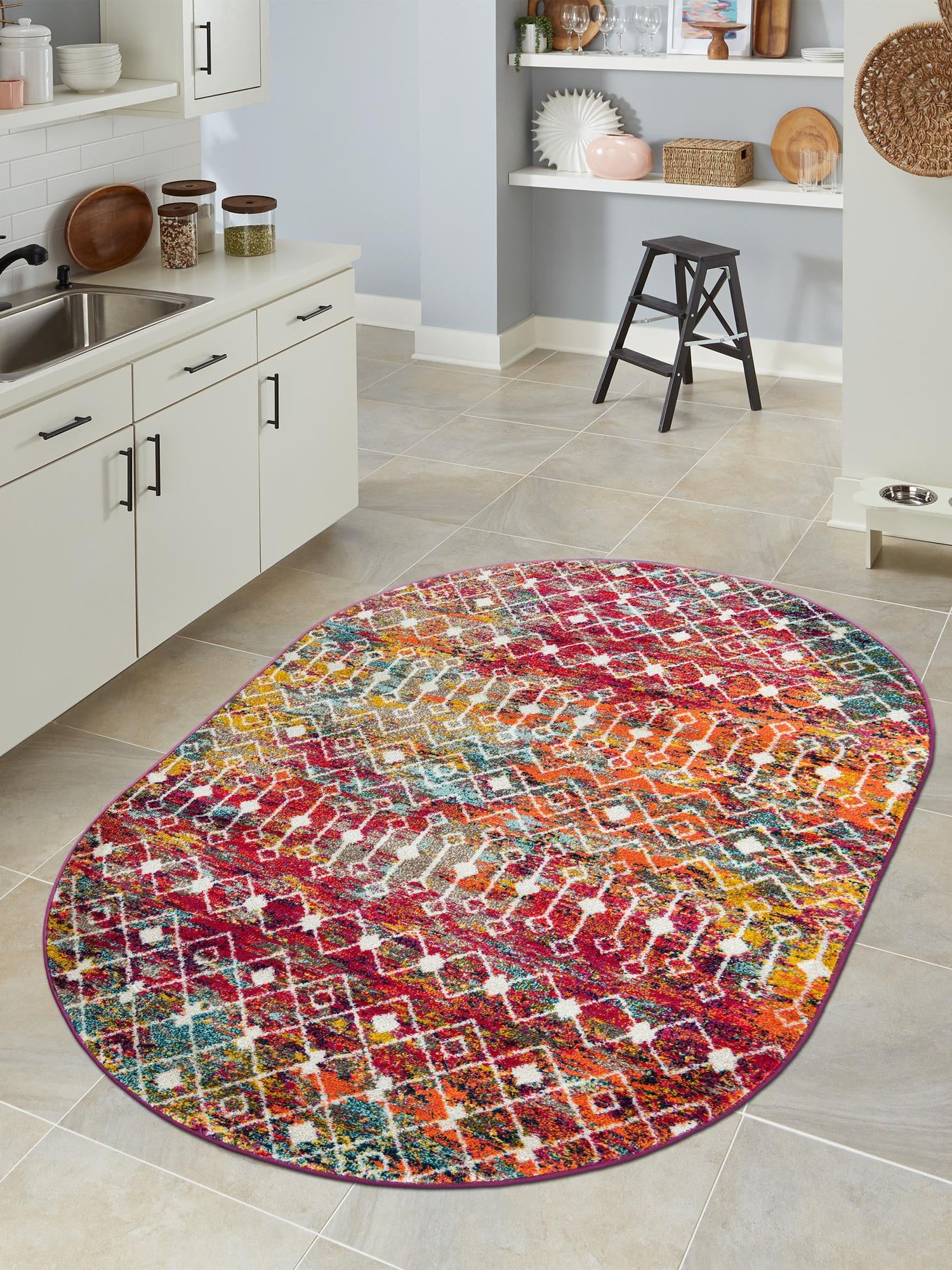Multicolor 4' 1 x 6' 1 Tribal Trellis Oval Area Rug Geometric Southwestern Inspired Durable Carpet for Home Interior Design for Sale at Rug Engine